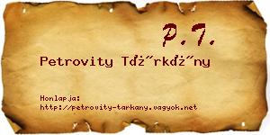 Petrovity Tárkány névjegykártya